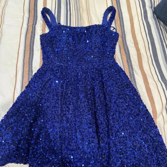 Blue Sequin Short Homecoming Party Cocktail Prom Dress Sizes S 4/6. - Picture 7 of 9